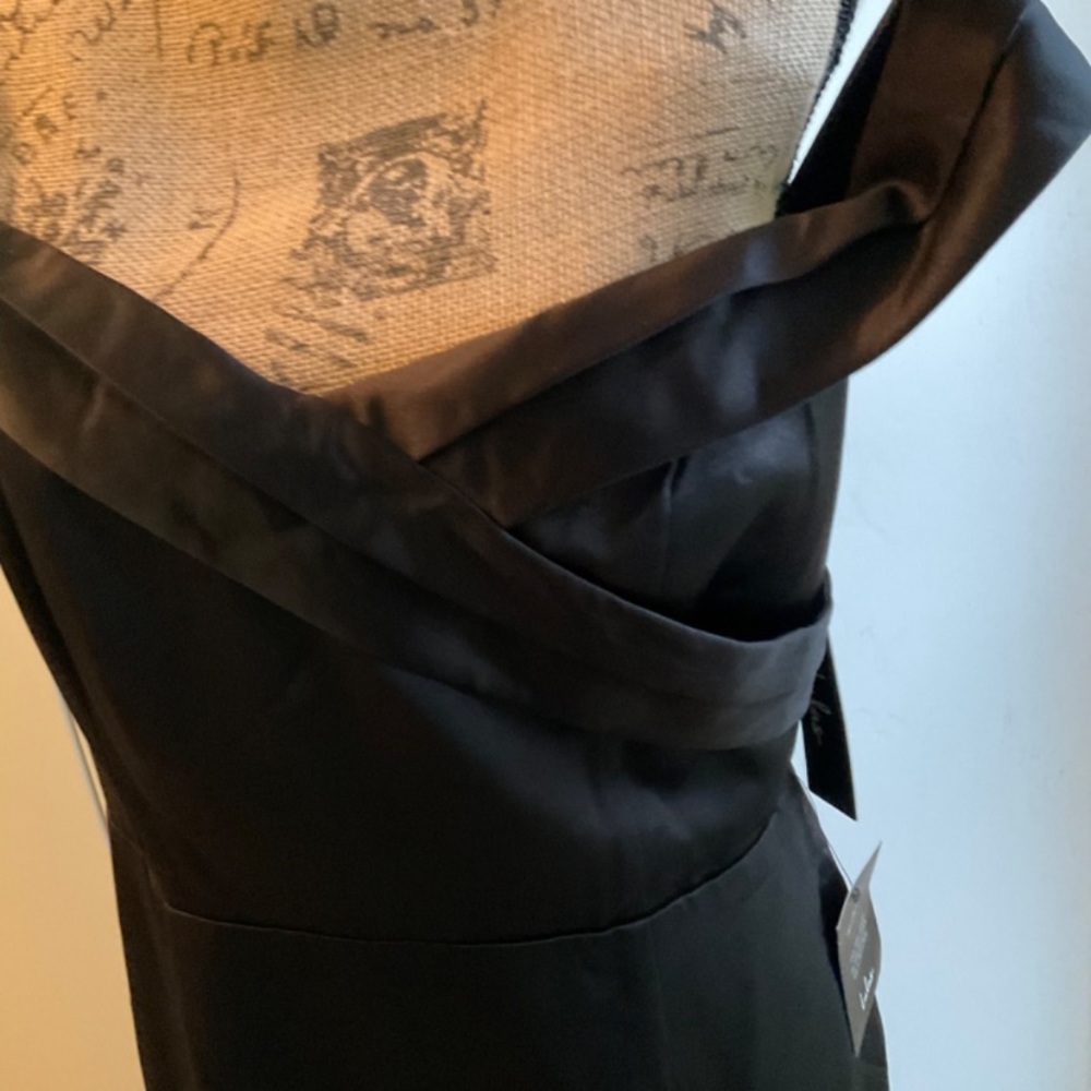 NWT LULUS Adored Forever Black Satin Off-the-Shoulder Maxi Dress gown satin Prom - Picture 11 of 11